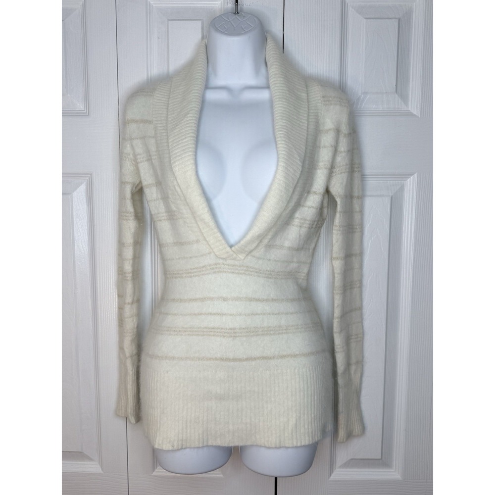 Fuzzy Kaisely Angora Rabbit Hair‎ Wool Blended Cream/gold Sweater Women S SOFT!